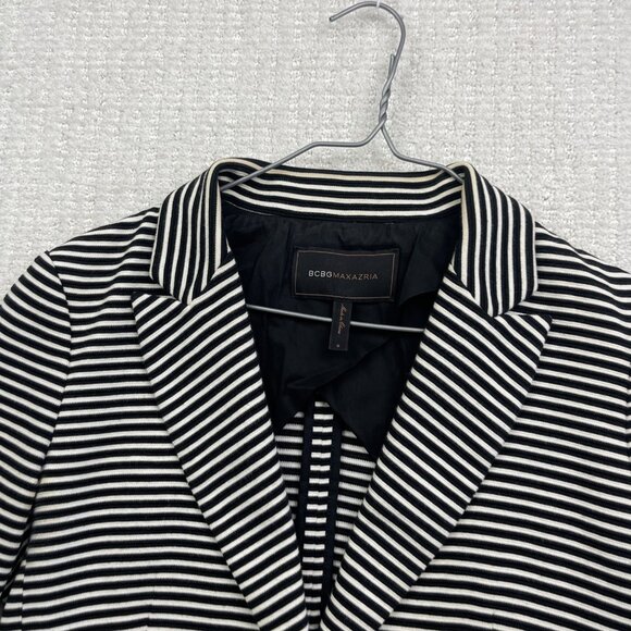 BCBG Maxazria Women Black / White Striped Blazer Jacket Size Small Preppy Glam - Picture 3 of 14